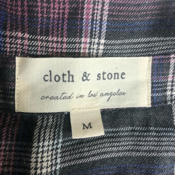 Cloth & Stone Womens Plaid Long Sleeve Raw Hem Collared Button Up Shirt SZ M - Picture 3 of 6
